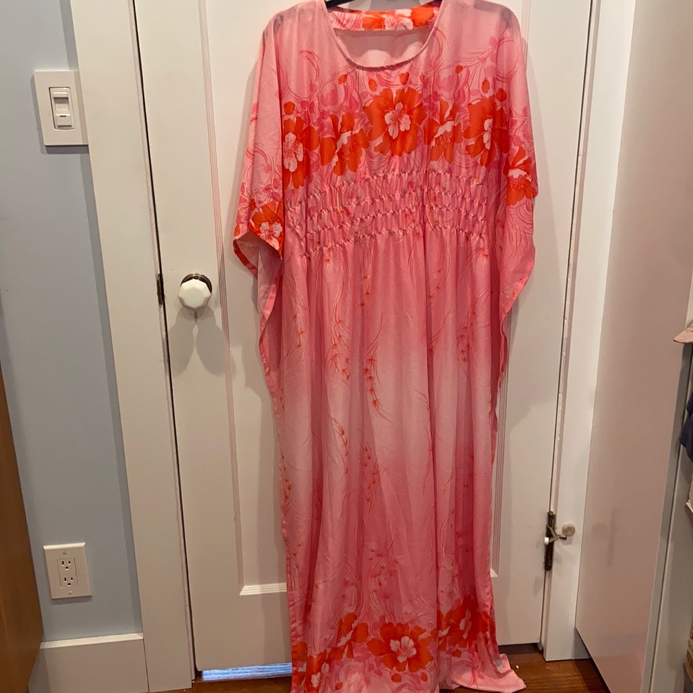 Hawaiian print mumu kimono dress